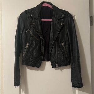 Genuine Black Leather Moto Jacket from Topshop. Like new.